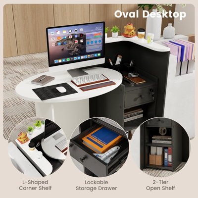 COSTWAY Reception Table Front Counter w/ Lockable Drawer for Salon ...