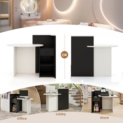 Office Workstation With Shelf Tangkula L-Shaped Reception Desk With ...