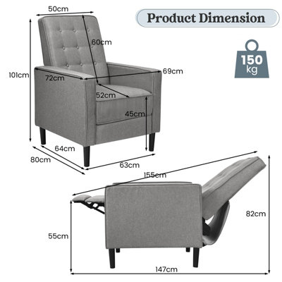 Costway Recliner Chair Push Back Single Sofa Lounger Modern Accent Arm Chair Button-Tuft