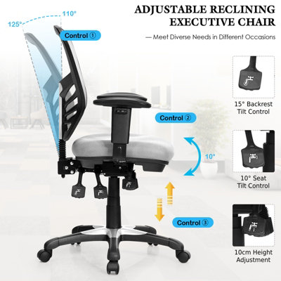 Costway Reclining Mesh Office Chair Ergonomic Executive Adjustable w/ Lumbar Support