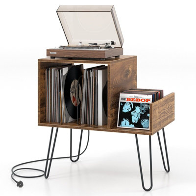 Costway Record Player Stand Holds Up to 145 Albums Modern End Table W ...