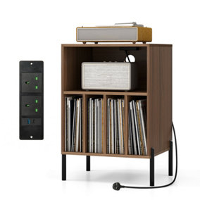 Costway Record Player Stand Turntable Stand Home Bedroom Sied Table w/ Charging Station