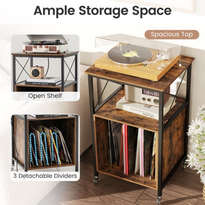 Platenstandaard Met Geïntegreerd Laadstation Record Player Stand Bijzettafel Hout Platenspeler Standaard Voor Vinyl  12662 3 4  5