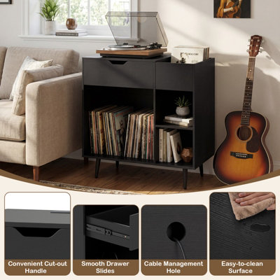 COSTWAY Record Player Stand Wooden Turntable End Table with Built-In ...