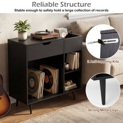 COSTWAY Record Player Stand Wooden Turntable End Table with Built-In ...