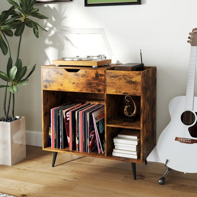 COSTWAY Record Player Stand Wooden Turntable End Table with Built-In ...