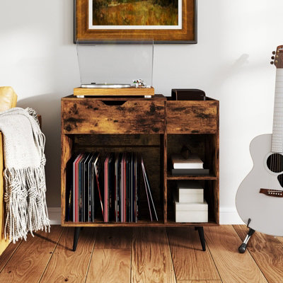 COSTWAY Record Player Stand Wooden Turntable End Table with Built-In ...