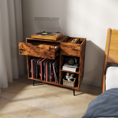 COSTWAY Record Player Stand Wooden Turntable End Table with Built-In ...
