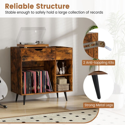 COSTWAY Record Player Stand Wooden Turntable End Table with Built-In ...