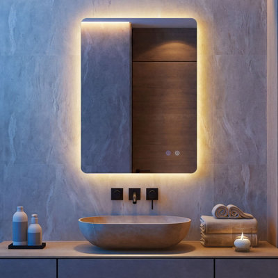 COSTWAY Rectangle LED Lighted Mirror Wall Mounted Bathroom Mirror 80 cm ...
