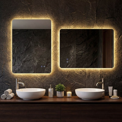 COSTWAY Rectangle LED Lighted Mirror Wall Mounted Bathroom Mirror 80 cm ...