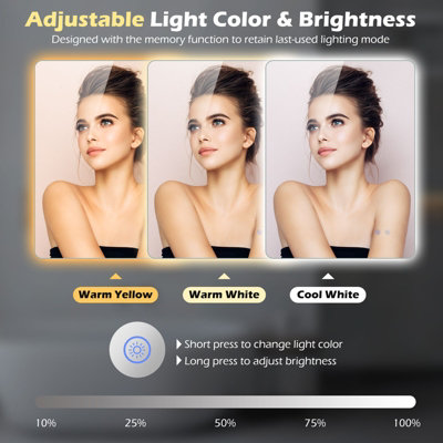 COSTWAY Rectangle LED Lighted Mirror Wall Mounted Bathroom Mirror 80 cm ...