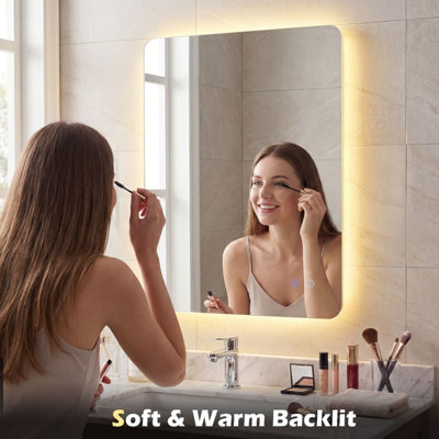 COSTWAY Rectangle LED Lighted Mirror Wall Mounted Bathroom Mirror 80 cm ...
