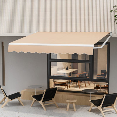 COSTWAY Retractable Awning Aluminum Patio Sun Shade w/ Crank Handle-Beige