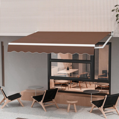 COSTWAY Retractable Awning Aluminum Patio Sun Shade w/ Crank Handle-Brown