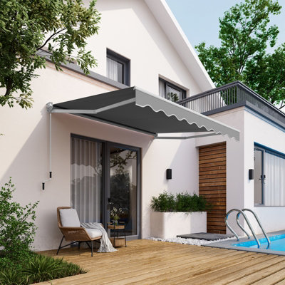 COSTWAY Retractable Awning Aluminum Patio Sun Shade w/ Crank Handle-Grey