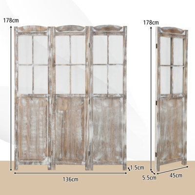 Costway Retro 3-Panel Room Divider 136 x 178cm Folding Privacy Screen Room Separator