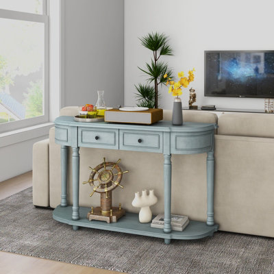 Costway Retro Console Table Entryway Accent Table Narrow Hall Sofa Side Table 2 Drawers