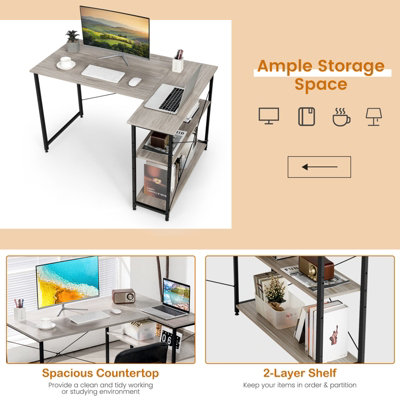 Costway L-Shaped Computer Desk, Corner Desk for Small Space, Home Office  Writing Desk Laptop Workstation with 2-Tier Open Shelf