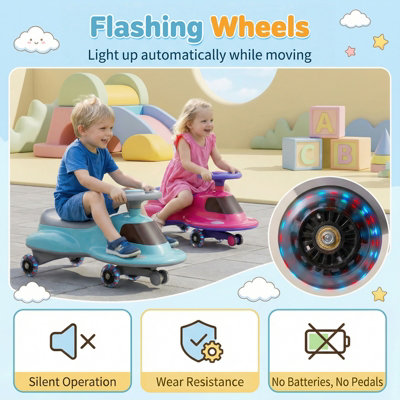 COSTWAY Ride On Toy Wiggle Car Twist & Go Swing Car With LED Flashing ...