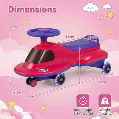 COSTWAY Ride On Toy Wiggle Car Twist & Go Swing Car With LED Flashing ...