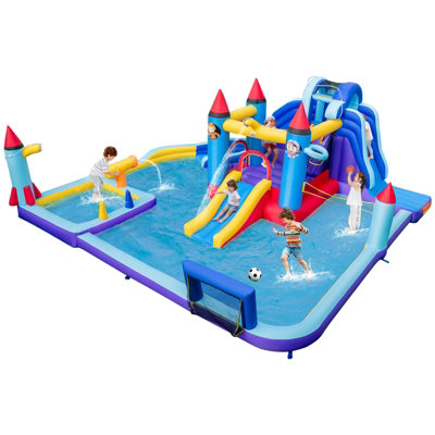Costway Rocket Theme Inflatable Water Slide Park Kids Inflatable Jumping Castle with 2 Slides Splash Pool Jumping Area