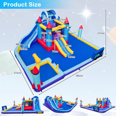 Costway Rocket Theme Inflatable Water Slide Park Kids Inflatable Jumping Castle with 2 Slides Splash Pool Jumping Area - 3