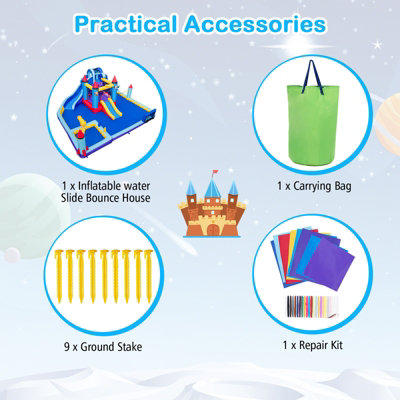 Costway Rocket Theme Inflatable Water Slide Park Kids Inflatable Jumping Castle with 2 Slides Splash Pool Jumping Area - 4