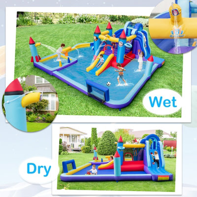 Costway Rocket Theme Inflatable Water Slide Park Kids Inflatable Jumping Castle with 2 Slides Splash Pool Jumping Area - 5