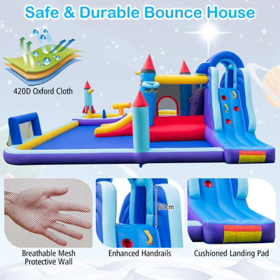 Costway Rocket Theme Inflatable Water Slide Park Kids Inflatable Jumping Castle with 2 Slides Splash Pool Jumping Area - 6