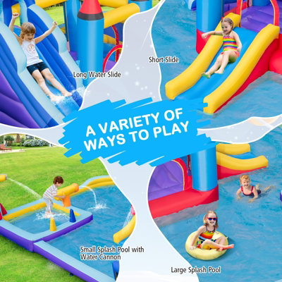 Costway Rocket Theme Inflatable Water Slide Park Kids Inflatable Jumping Castle with 2 Slides Splash Pool Jumping Area - 7