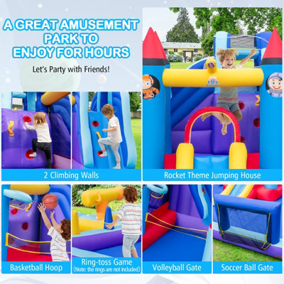 Costway Rocket Theme Inflatable Water Slide Park Kids Inflatable Jumping Castle with 2 Slides Splash Pool Jumping Area - 8