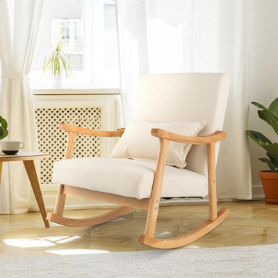 Costway Rocking Chair Upholstered Relaxing Recliner Armchair with Soft Cushion Pillow