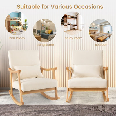 Costway Rocking Chair Upholstered Relaxing Recliner Armchair with Soft Cushion Pillow