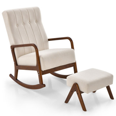 Costway Rocking Chair with Ottoman Upholstered Fabric Tufted Glider Chair Footrest Set