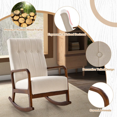 Costway Rocking Chair with Ottoman Upholstered Fabric Tufted Glider Chair Footrest Set