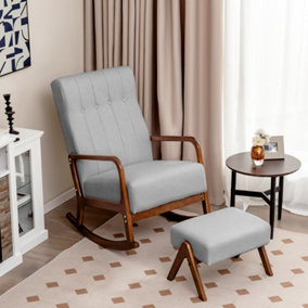 Costway Rocking Chair with Ottoman Upholstered Fabric Tufted Glider Chair & Footrest Set