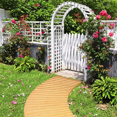 Costway Roll-Out Garden Pathway 216 x 43 cm Wooden Patio Curved Walkway Decking Boards