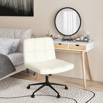 Costway Rolling Armless Chair PU Leather Upholstered Cross-legged Office Chair