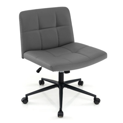 Costway Rolling Armless Chair PU Leather Upholstered Cross-legged Office Chair