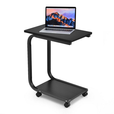 Costway Rolling C-shaped Laptop Side Table Bedside Table Sofa Couch Table W/ 4 Wheels