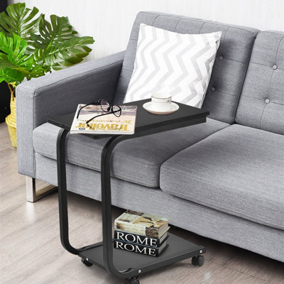 Costway Rolling C shaped Laptop Side Table Bedside Table Sofa Couch Table W 4 Wheels