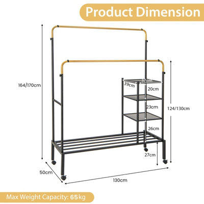 Costway Rolling Clothes Drying Rack Adjustable Double Rods Garment Rack