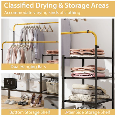 Costway Rolling Clothes Drying Rack Adjustable Double Rods Garment Rack