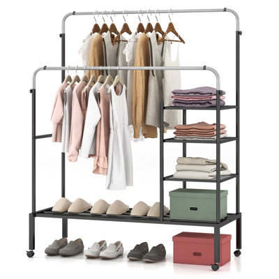 Costway Rolling Clothes Drying Rack Adjustable Double Rods Garment Rack