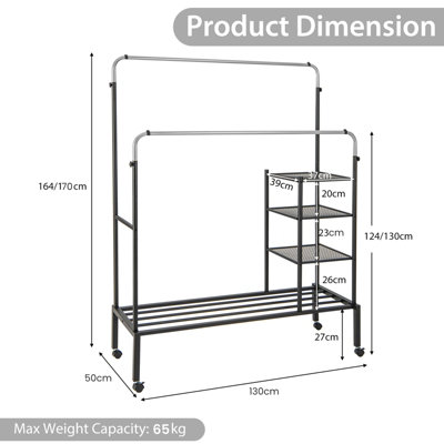 Costway Rolling Clothes Drying Rack Adjustable Double Rods Garment Rack - 3