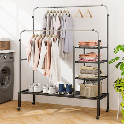 Costway Rolling Clothes Drying Rack Adjustable Double Rods Garment Rack - 4