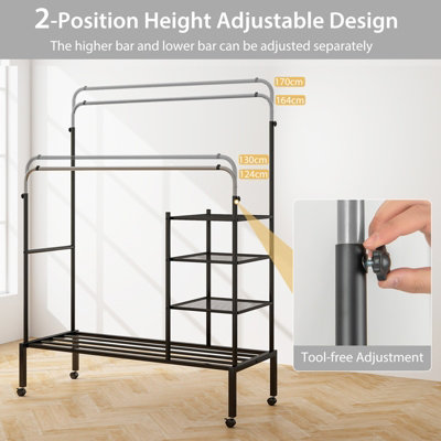 Costway Rolling Clothes Drying Rack Adjustable Double Rods Garment Rack - 5