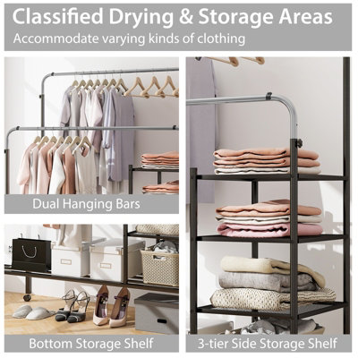 Costway Rolling Clothes Drying Rack Adjustable Double Rods Garment Rack - 6