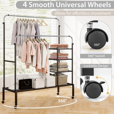 Costway Rolling Clothes Drying Rack Adjustable Double Rods Garment Rack - 7